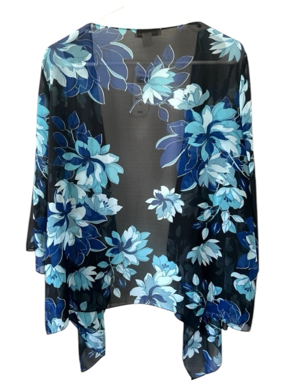 Coldwater Creek Blue and Black Floral Sheer Jacket Size Petite Large - Picture 2 of 3